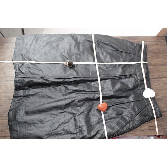 Vintage West Bay Sport Leathers Midi Skirt black leather high waist pockets 14 - Picture 7 of 11